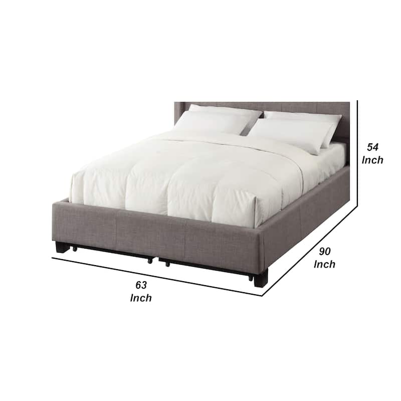 Rue Low Profile Storage Full Bed, Tufted Upholstered in Gray Linen