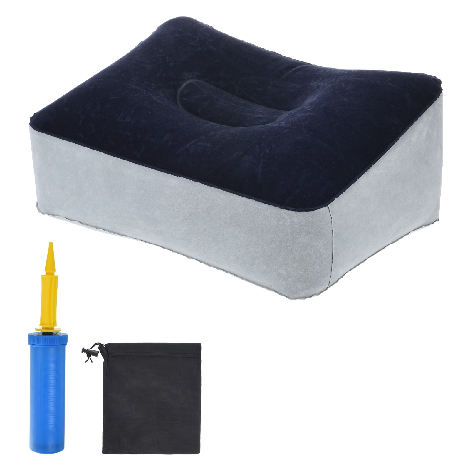 Inflatable Foot Rest Pillow – Soft Flocking Travel Cushion For Flights, Cars, Office (Gray + Blue) - View #4