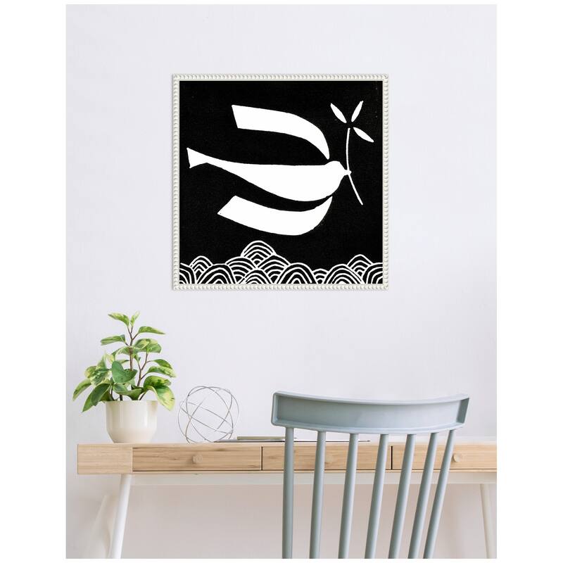 Kate and Laurel Sylvie Volare 2 Black and White Bird Linocut Framed Canvas by Giuliana Lazzerini