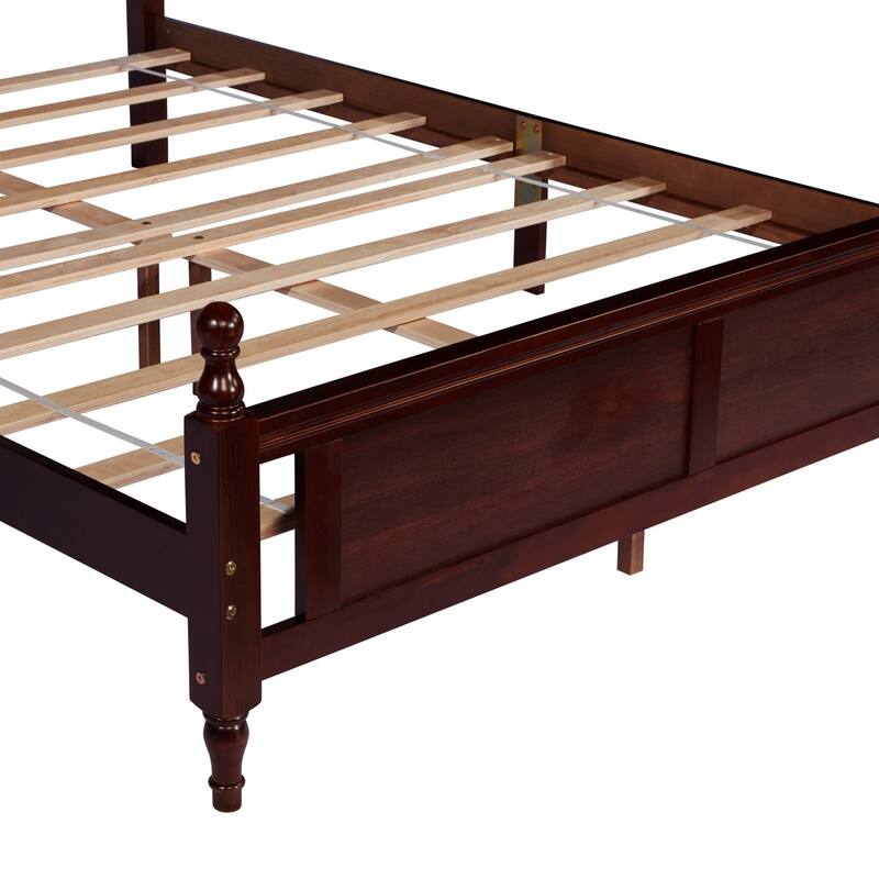 Solid Wood Queen Size Platform Bed Frame with Upholstered Headboard