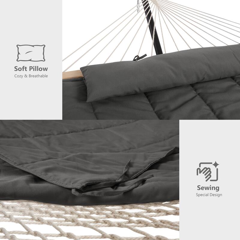Double Hammock with Stand, Two Person Cotton Rope Hammock