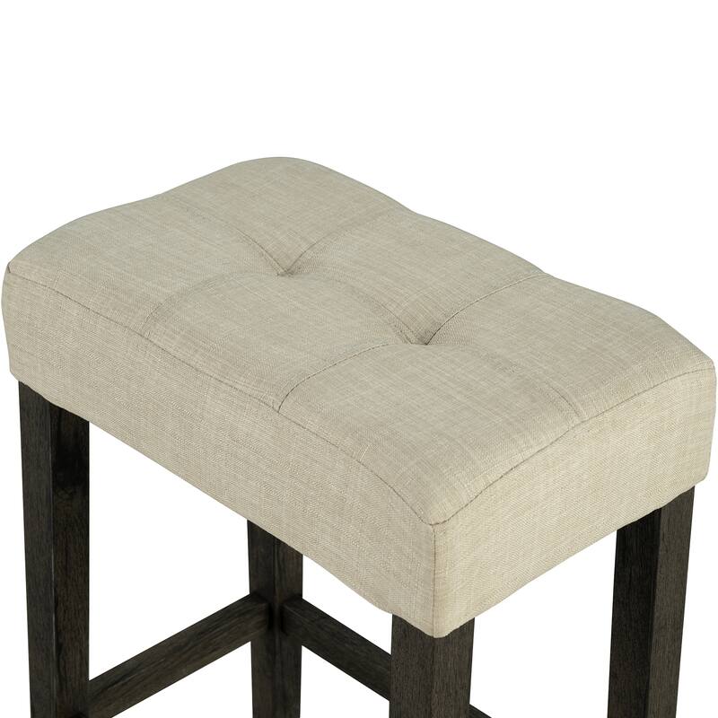 Brown Kitchen Counter Height Dining Table Set with 3 Upholstered Stools