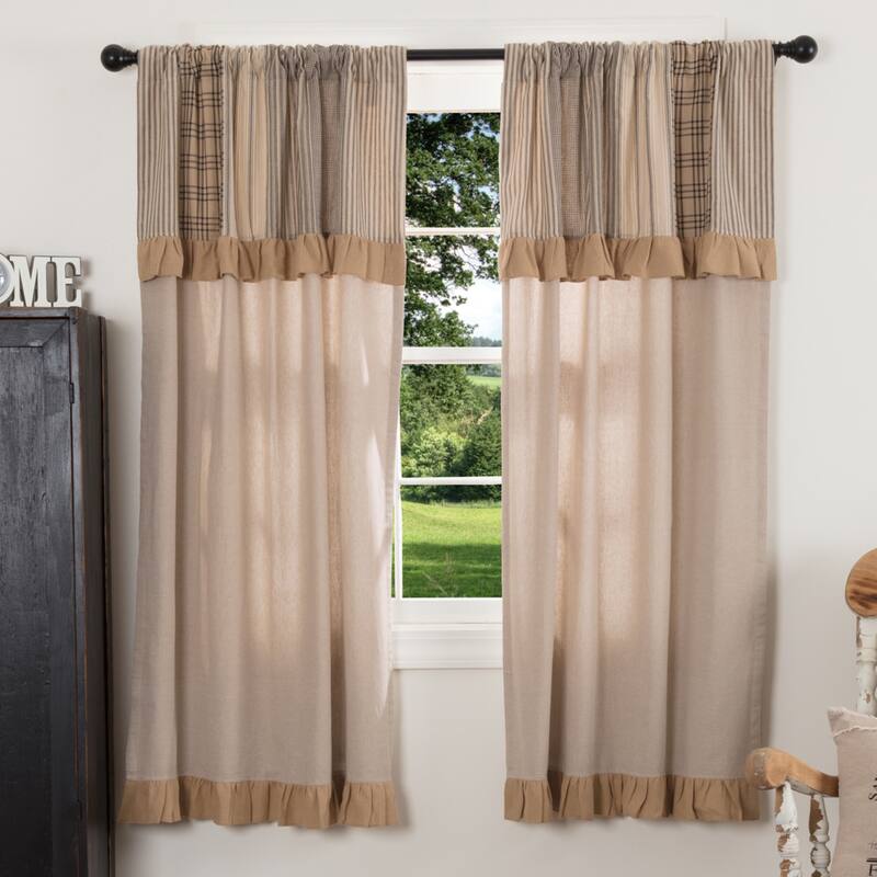 Sawyer Mill Patchwork Short Panel with Valance Set - Short Panel 63x36 - Khaki/Charcoal Grey/Dark Creme