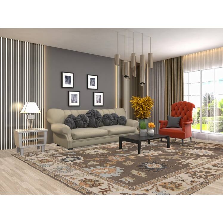 Brown Oushak Oriental Area Rug Handmade Wool Carpet - 8'9"x 11'9"