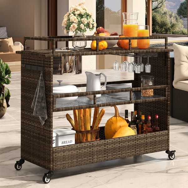 Moasis Outdoor Wicker Bar Cart with Ice Bucket and Wheels On Sale