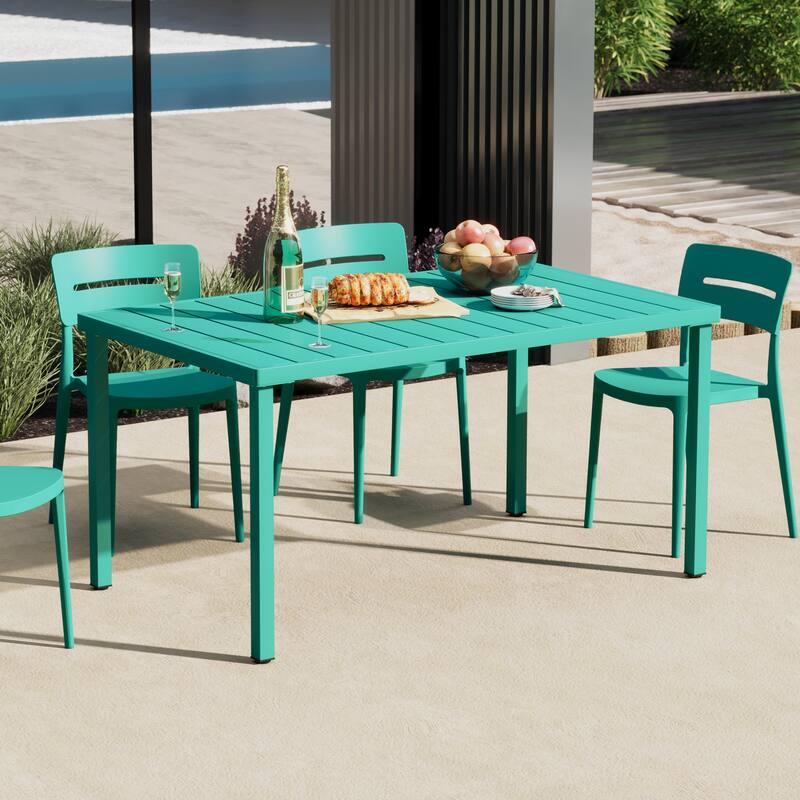 Frond and Form 59 Inch By 35.4 Inch Outdoor Steel Rectangular Dining Table