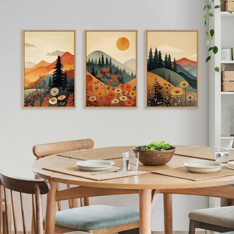 Pine Tree Flowers Wall Decor, Nature Landscape Forest Artwork