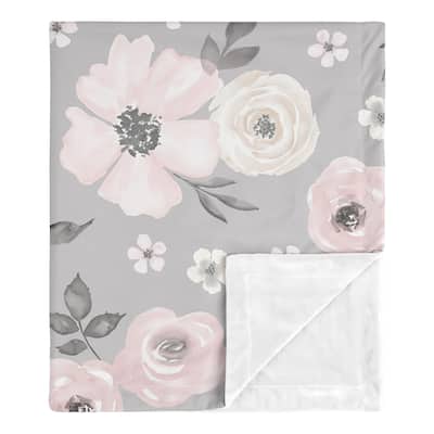 Grey Watercolor Floral Girl Baby Receiving Security Swaddle Blanket - Blush Pink Gray White Shabby Chic Rose Flower Farmhouse