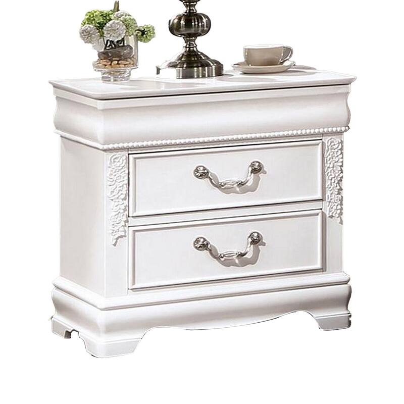 White/Nickel 2 Drawer 24 in. W Nightstand with Sturdy Hardware and Ample Storage