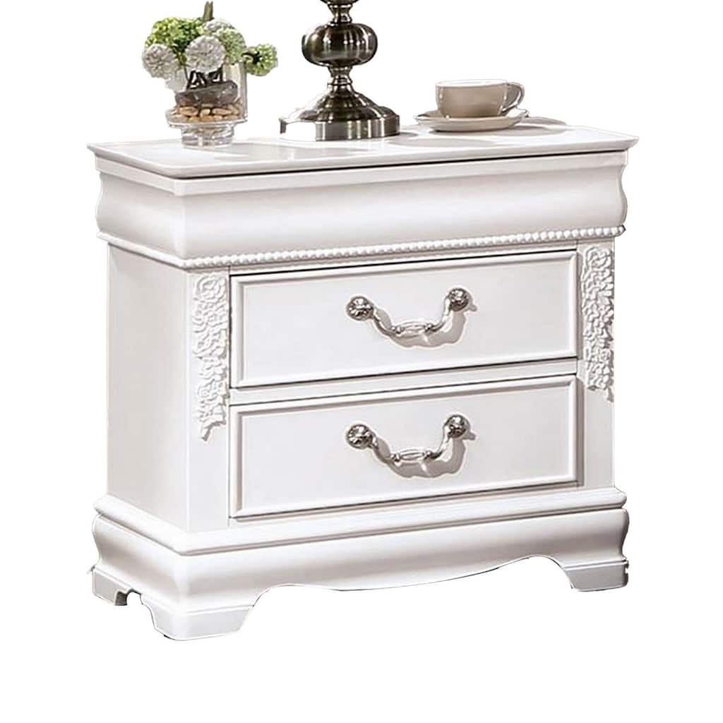 White/Nickel 2 Drawer 24 in. W Nightstand with Sturdy Hardware and Ample Storage