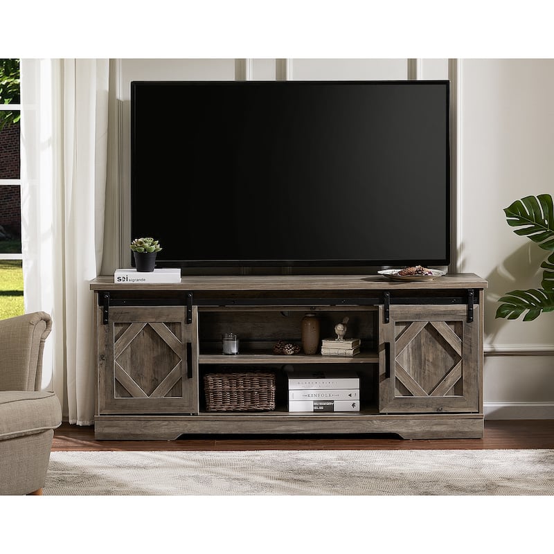 WAMPAT Farmhouse Sliding Barn Door TV Stand