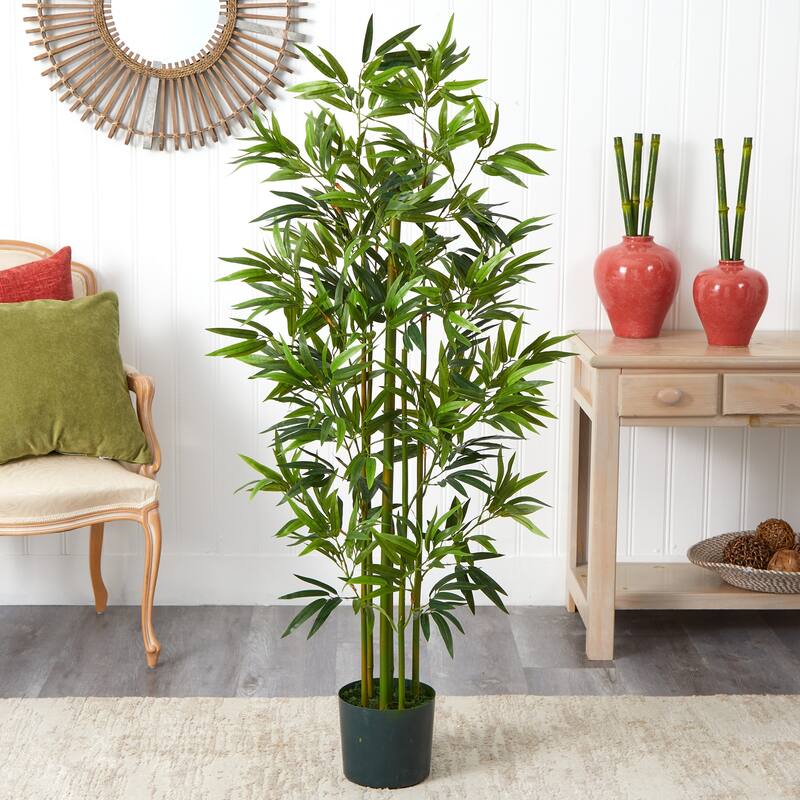 Artificial Bamboo Tree 5ft Indoor Outdoor Decorative Plant Home Decor - Green - 51-60 Inches