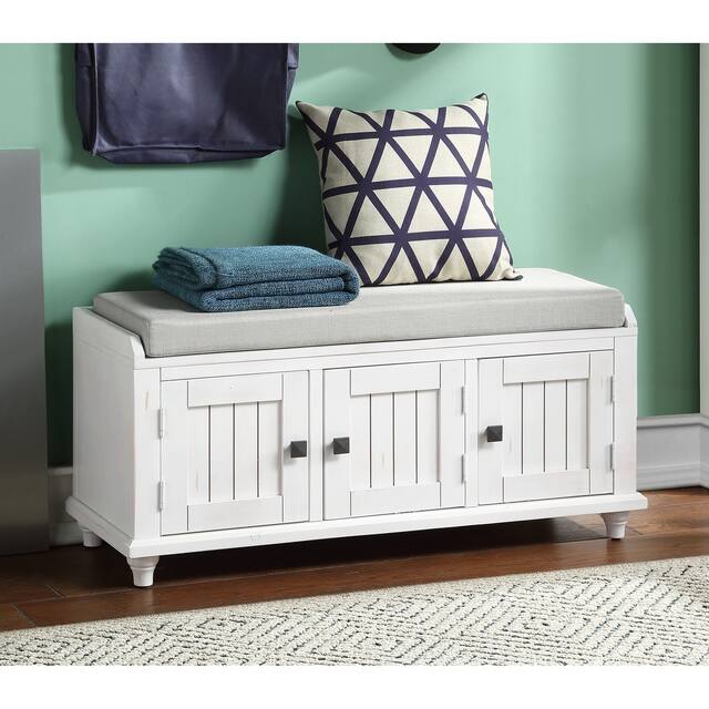 Homes Collection Wood Storage Bench with 2 Cabinets - N/A