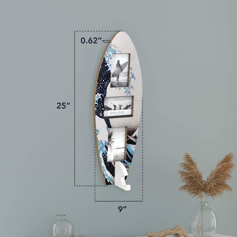 American Art Decor Surfboard Photo Collage Wall Decor - 8 or 3 - Photo Beach Frame