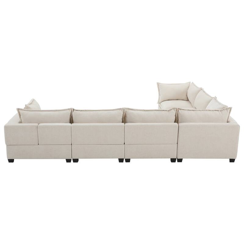 117.5" U-Shaped Chenille Sectional Sofa with Movable Storage Ottoman