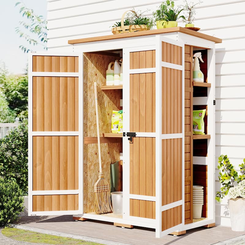 Outdoor Wood Storage Shed, Tool Cabinet,Waterproof Roof, 4 Lock Doors - 48.6X25.2X65.7 inch(LXWXH)