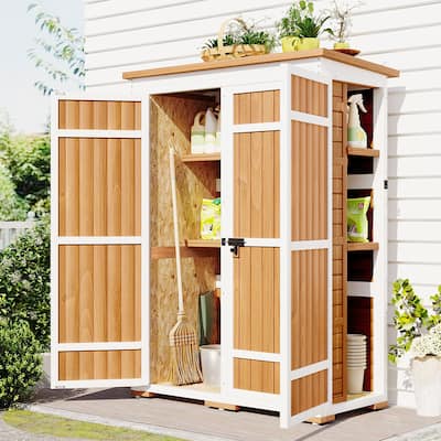 Outdoor Wood Storage Shed, Tool Cabinet,Waterproof Roof, 4 Lock Doors - 48.6X25.2X65.7 inch(LXWXH)
