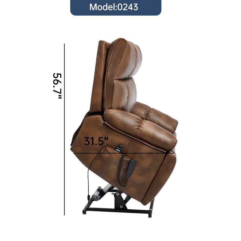 Leatheraire Heat Massage Dual Motor Infinite Position Up to 350 LBS Large Electric Power Lift Recliners with Hidden Cup Holders