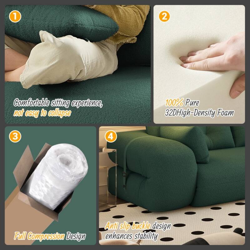 78.7" Teddy Fabric Multi-Functional Foldable 3-in-1 Sofa Bed with Pillows, Lazy Sofa Couch