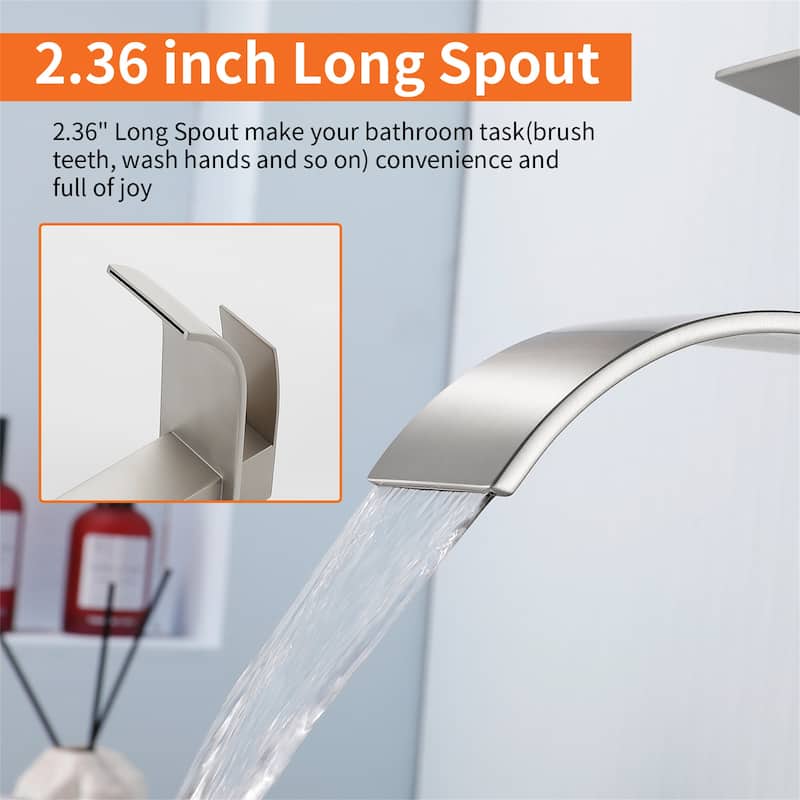 Single Handle Waterfall Bathroom Vessel Sink Faucet with Pop-up Drain 304 Stainless Steel 1 Hole High Tall Basin Vanity Faucets