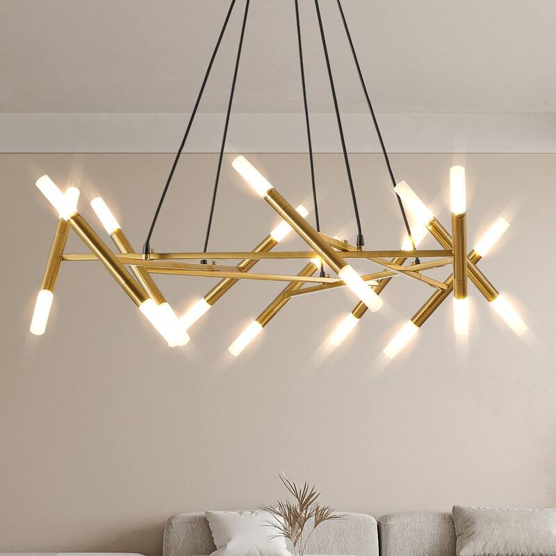 Modern Chandelier Light Fixture, Branch Design with Frosted Tubes, Black Cords, Adjustable Height Pendant Light for Dining Room