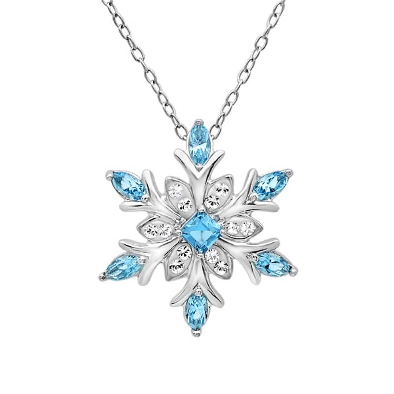 Amanda Rose Collection Blue and White Austrian Crystal Snowflake Pendant Necklace in Sterling Silver - Blue - 18 Inch - Multi-Stone - White