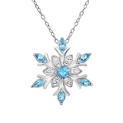 Amanda Rose Collection Blue and White Austrian Crystal Snowflake Pendant Necklace in Sterling Silver