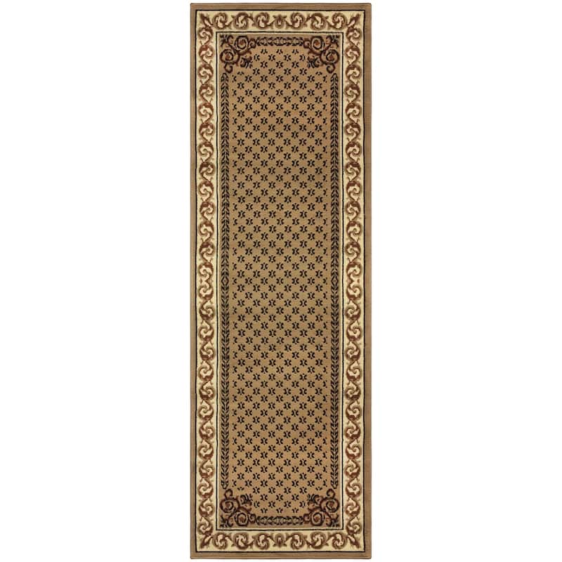 Traditional Floral Scroll Vines Border Indoor Area Rug by Superior - 2'6" x 8' - Tan
