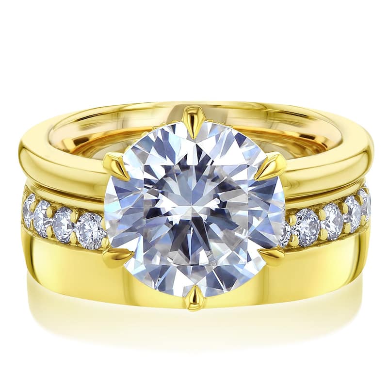 Kobelli 3.5 Carats Round Lab Grown Diamond Certified 14k Solid Gold Modern Dorado Bridal Set - Yellow - 9.5