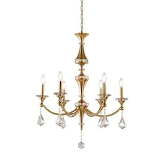 6-Light Satin Brass Chandelier With Clear And Champagne Crystals