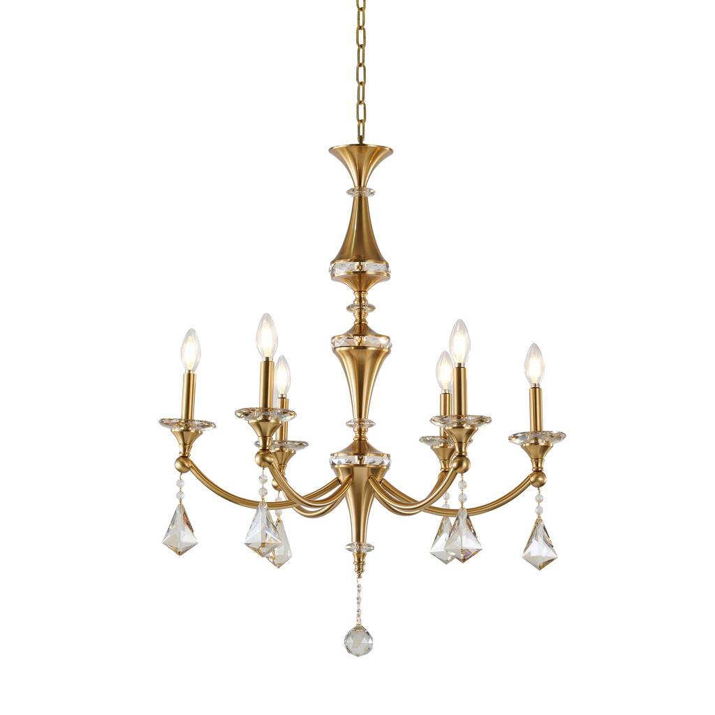 6-Light Satin Brass Chandelier With Clear And Champagne Crystals