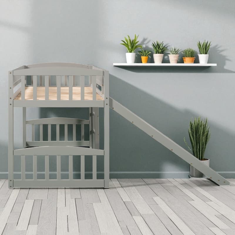 Twin Size Loft Bed with Slide and Ladder, Solid Wood Frame with Guardrails for Kids or Teens