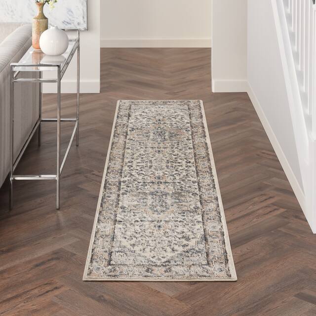 Nourison Concerto Traditional Persian Medallion Area Rug - 2'2" x 7'6" Runner - Ivory/Grey