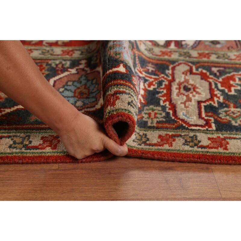 Geometric Heriz Serapi Indian Area Rug Hand-Knotted Wool Carpet - 8'9"x 11'11"