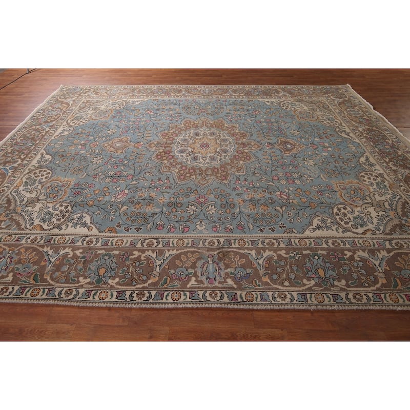 Blue Tabriz Persian Vintage Area Rug Handmade Wool Carpet - 9'9"x 12'3"