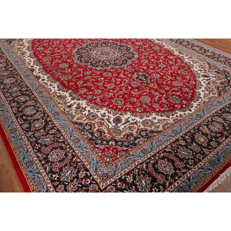 Medallion Kashan Turkish Rug Floral Machine-Made Carpet - 9'8" x 12'10"