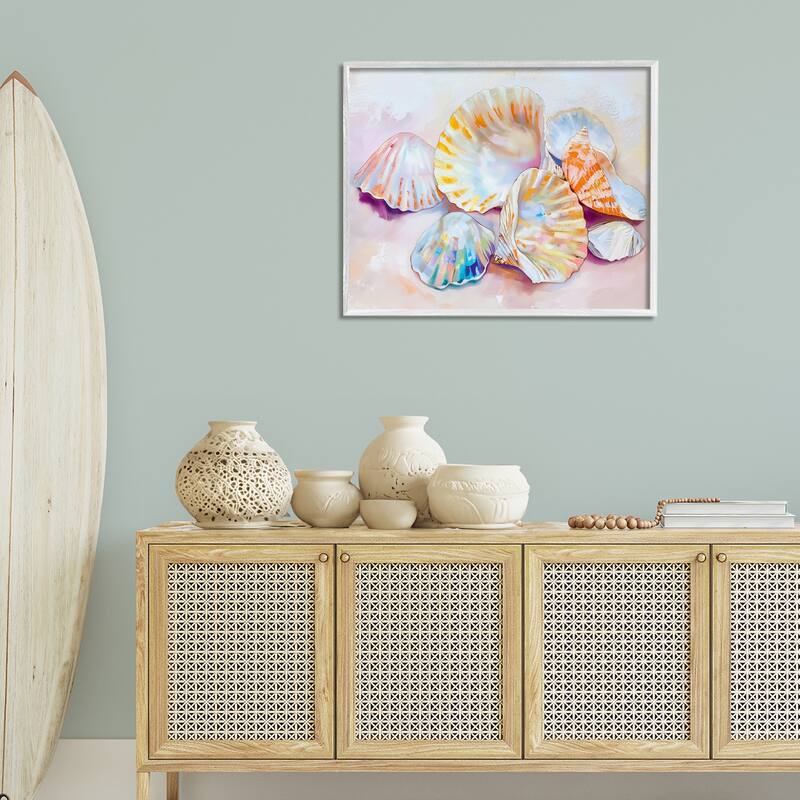 Stupell Pile of Various Seashells Framed Giclee Art Design By Arlington Prints