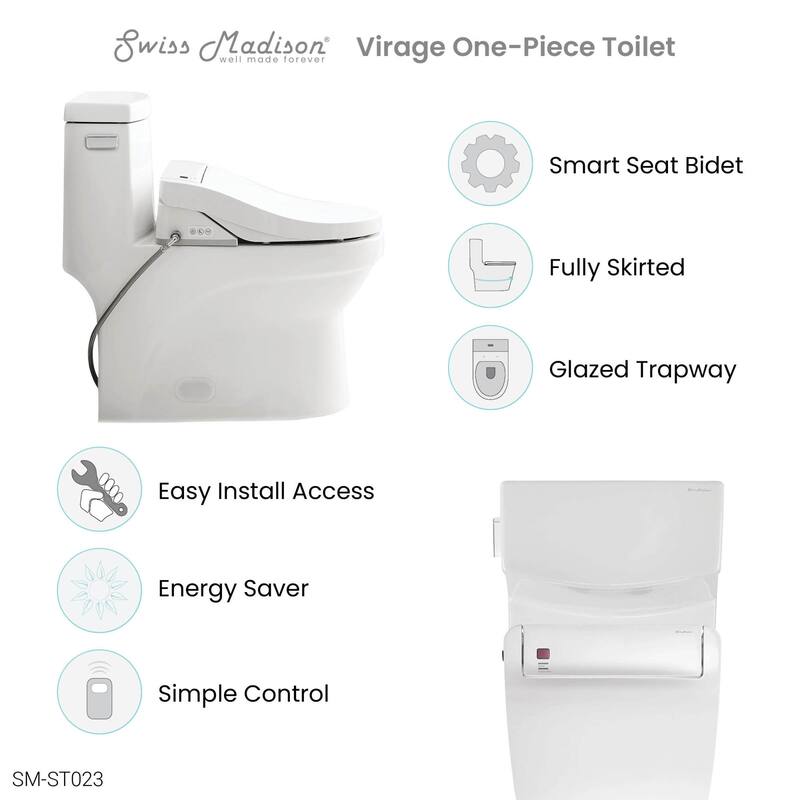 Swiss Madison SM-ST023 Virage 1.28 GPF One Piece Elongated Toilet with