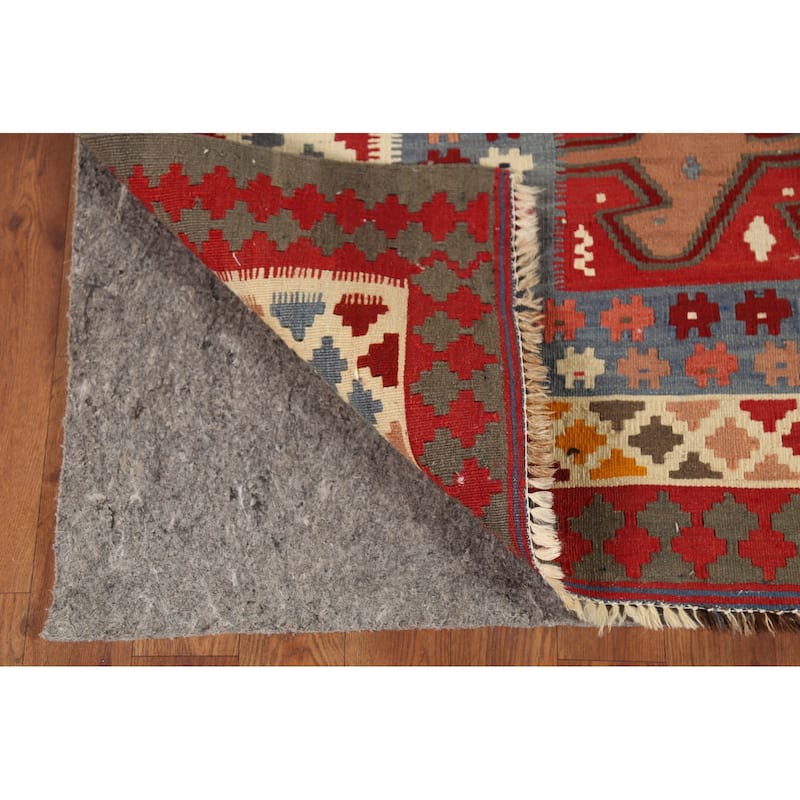 Kilim Qashqai Persian Vintage Rug Handmade Vegetable Dye Wool Carpet - 5'5"x 9'9"