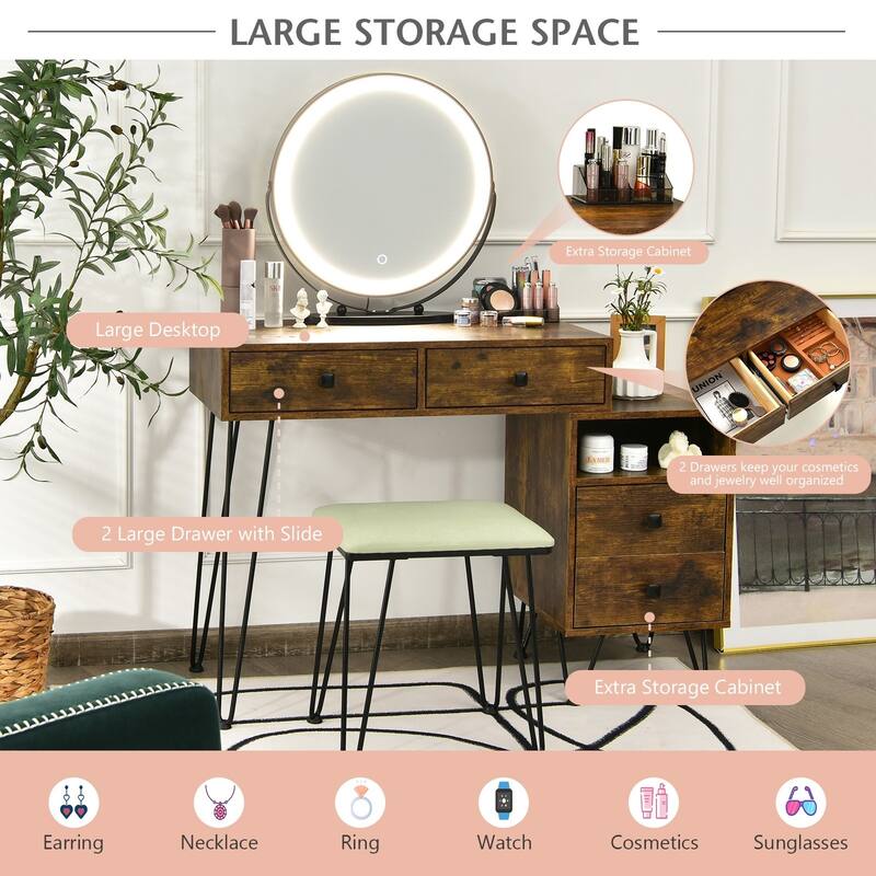 Modern Dressing Table with Storage Cabinet - 31.5" x 16" x 30" (L x W x H)
