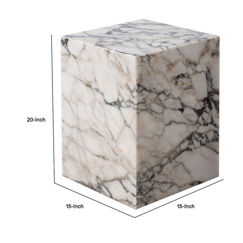 Rey Side End Table, 15 Inch Square Natural Viola Marble Pedestal