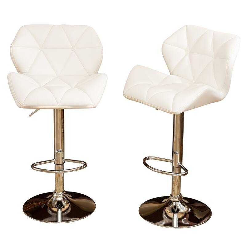 Contemporary Tufted Adjustable Height Hidraulic Bar Stools (Set of 2) - White