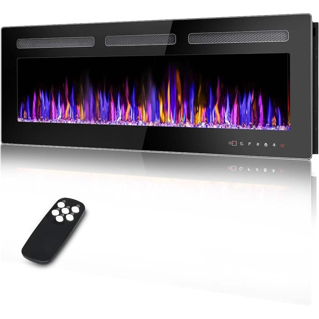 BOSSIN Electric Fireplace Wall Mounted and Recessed with Remote Control, 750/1500W Ultra-Thin Wall Fireplace Heater, Low Noise