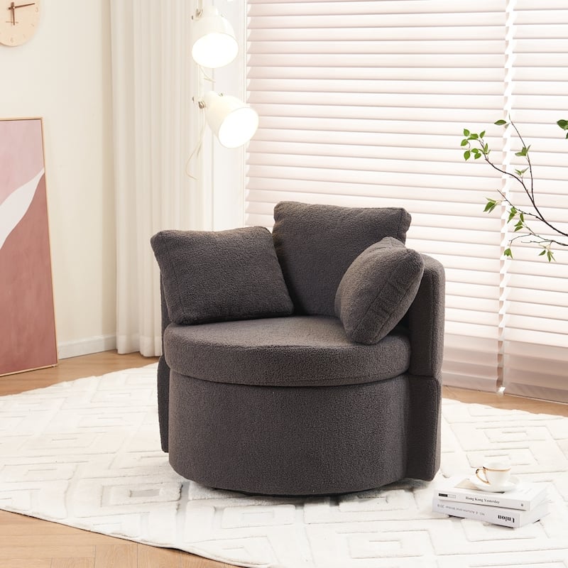 Swivel And Storage Chair With Back Cushion For Living Room
