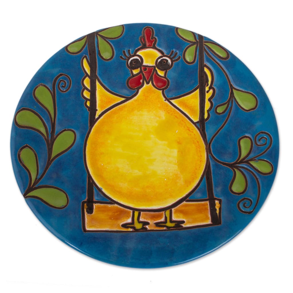 Novica Handmade Swinging Chicken Ceramic Wall Art