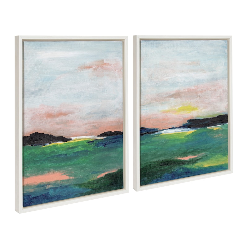 Kate and Laurel Sylvie Golden Coast Framed Canvas by Nikita Jariwala - 2 Piece Set 18x24 - White