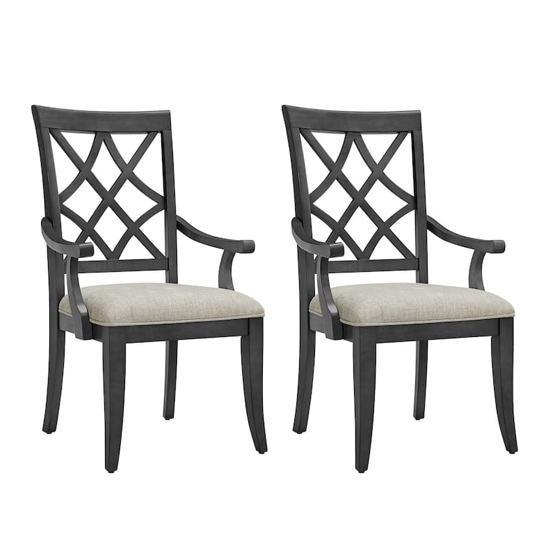 Set of 2 Mid-Century Retro Upholstered Dining Chairs - Dark Oak-with Arms