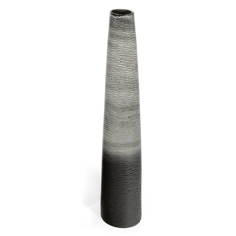 39" Black And Gray Ombre Tapered Ceramic Floor Vase - 8
