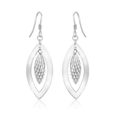 Sterling Silver Dangling Earrings with Textured Marquis Shapes