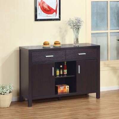 Q-Max Contemporary Buffet Table with 2 Top Drawers, 2 Side Cabinets, and 2 Center Shelves